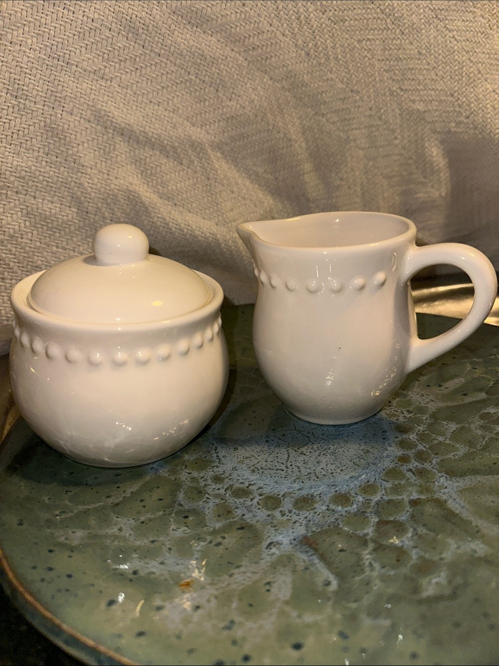 Pottery Barn Emma White Sugar Bowl and Creamer Set - Home Dining